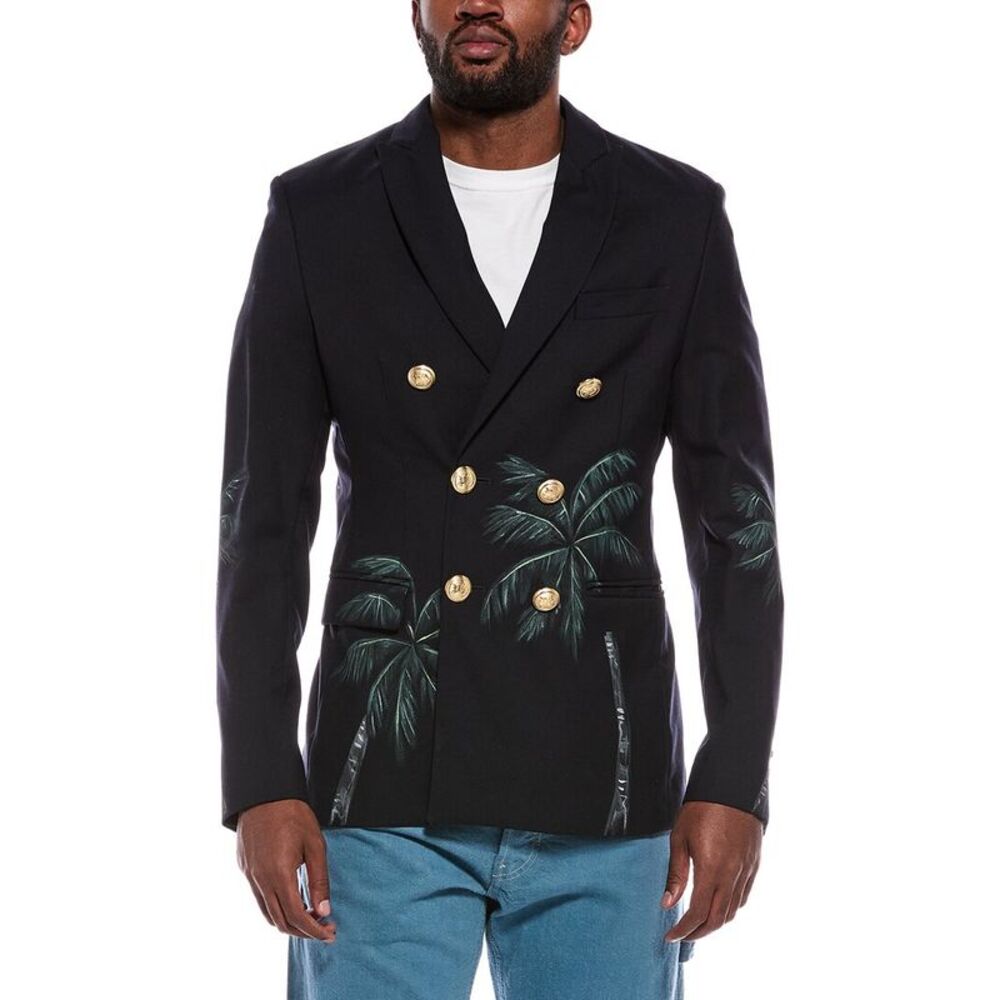 Palm Angels Mens  Printed Blazer, Navy